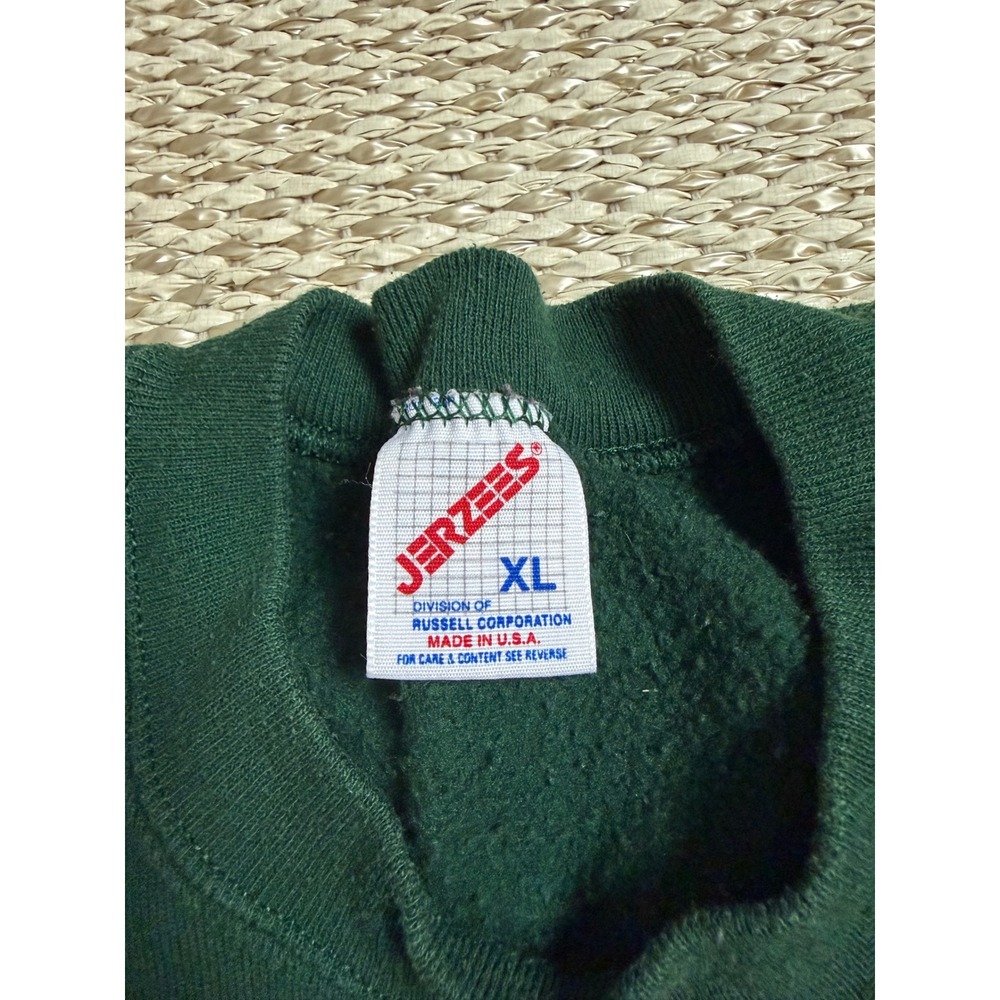 Vintage Jerzees Christmas Santa Sweatshirt XL Green 90'e USA embroidered sweater - Picture 4 of 7